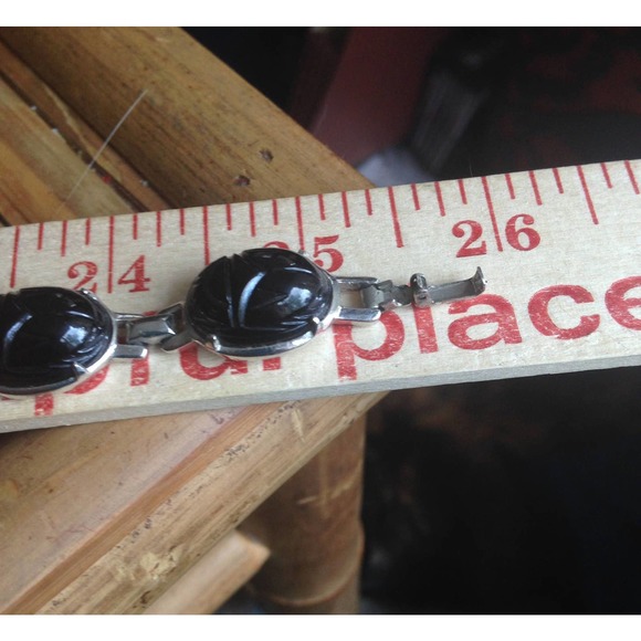 Vintage Black Scarab Choker & Earrings - Picture 9 of 10